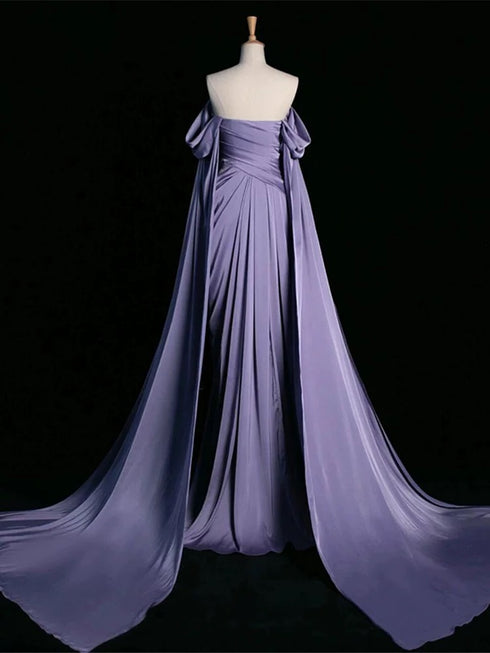 Gothic Purple Evening Gown - Purple Dress for Wedding - Off Shoulder Wedding Dress Plus Size
